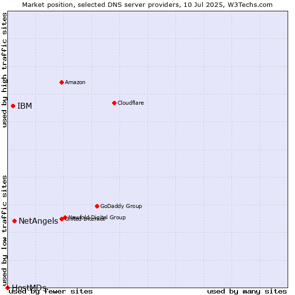Market position of NetAngels vs. IBM vs. HostMDs
