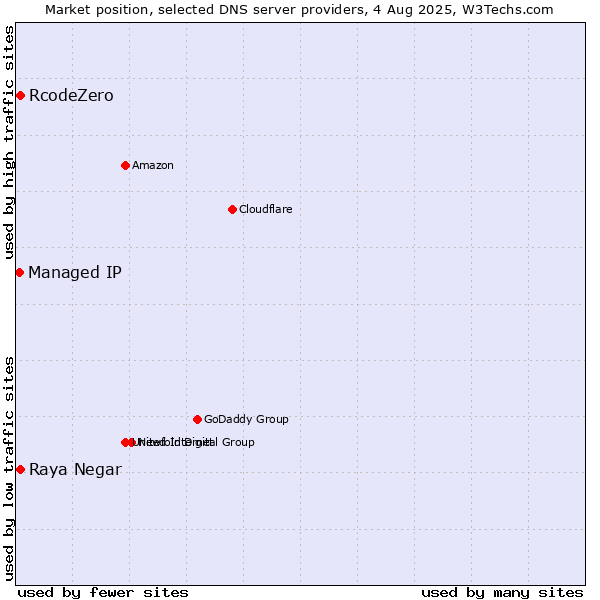 Market position of Raya Negar vs. RcodeZero vs. Managed IP