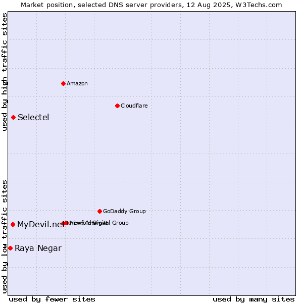 Market position of Selectel vs. MyDevil.net vs. Raya Negar