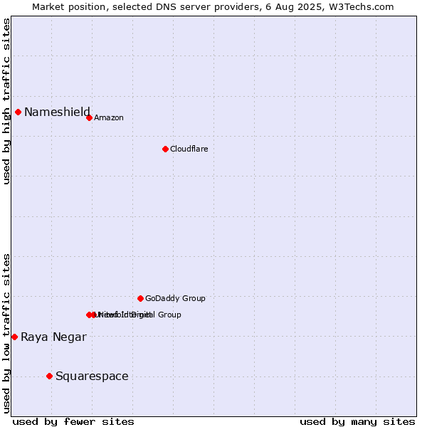 Market position of Squarespace vs. Nameshield vs. Raya Negar