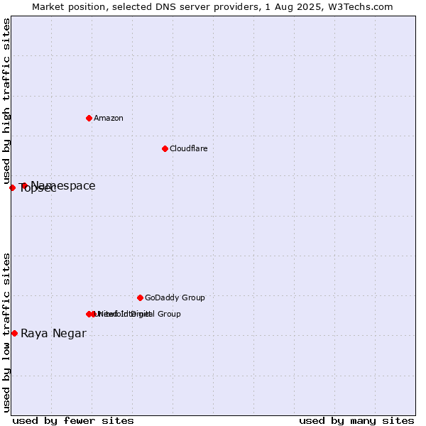 Market position of Namespace vs. Raya Negar vs. Topsec