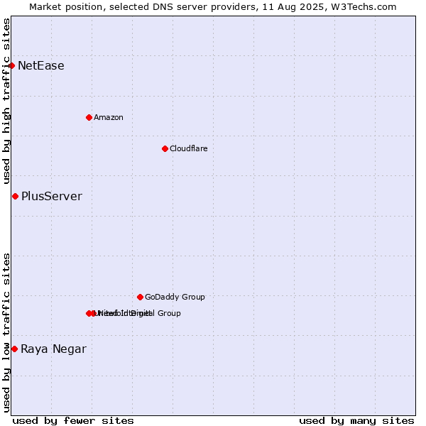 Market position of PlusServer vs. Raya Negar vs. NetEase
