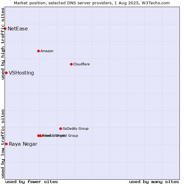 Market position of Raya Negar vs. VSHosting vs. NetEase