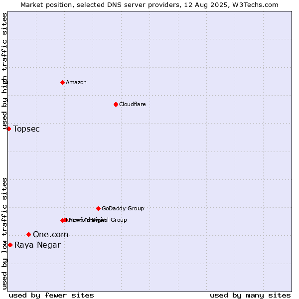 Market position of One.com vs. Raya Negar vs. Topsec