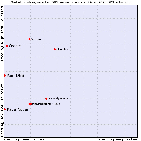 Market position of Oracle vs. Raya Negar vs. PointDNS