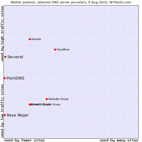 Market position of Serverel vs. Raya Negar vs. PointDNS