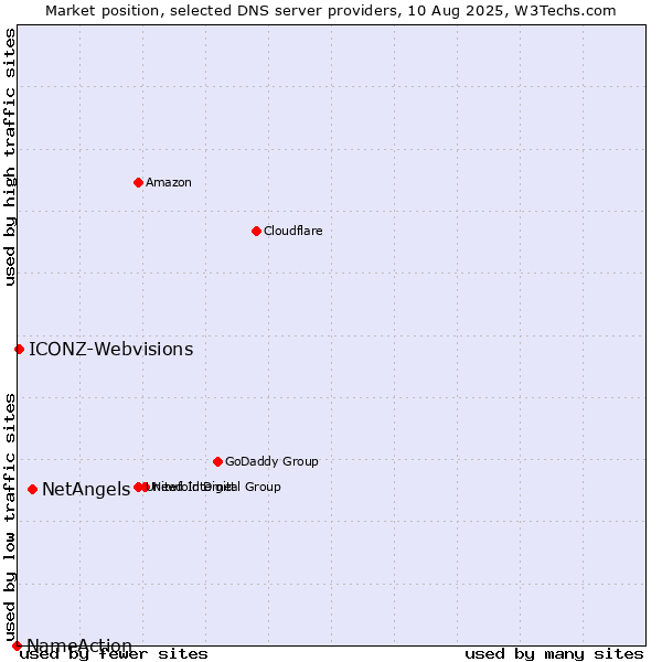 Market position of NetAngels vs. ICONZ-Webvisions vs. NameAction