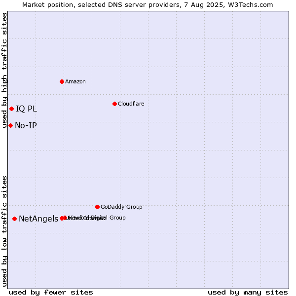 Market position of NetAngels vs. IQ PL vs. No-IP