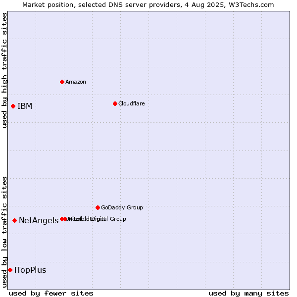 Market position of NetAngels vs. IBM vs. iTopPlus