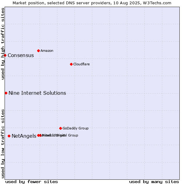 Market position of NetAngels vs. Nine Internet Solutions vs. Consensus
