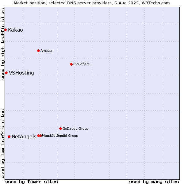 Market position of NetAngels vs. VSHosting vs. Kakao