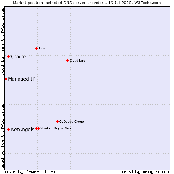Market position of NetAngels vs. Oracle vs. Managed IP