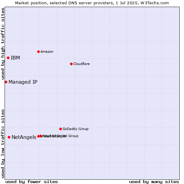Market position of NetAngels vs. IBM vs. Managed IP