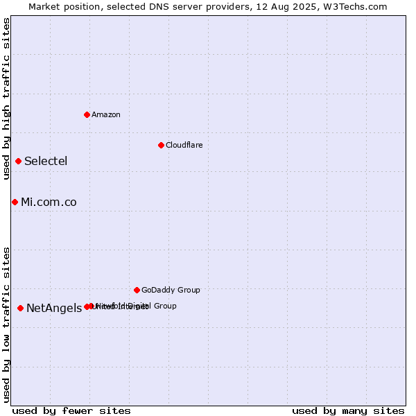 Market position of NetAngels vs. Selectel vs. Mi.com.co