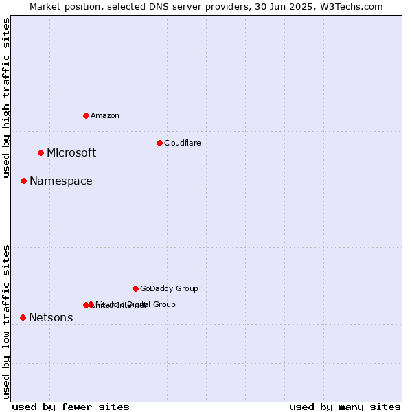 Market position of Microsoft vs. Namespace vs. Netsons