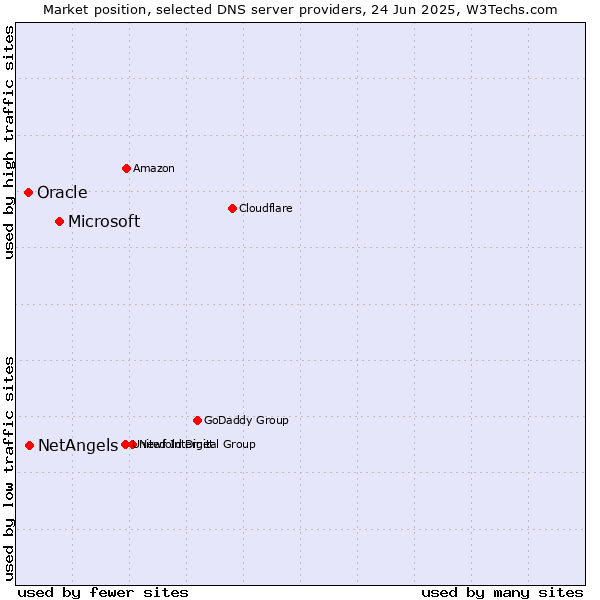 Market position of Microsoft vs. NetAngels vs. Oracle