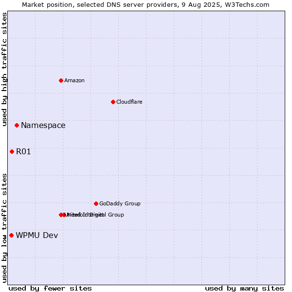 Market position of Namespace vs. R01 vs. WPMU Dev