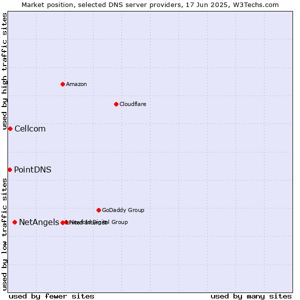 Market position of NetAngels vs. Cellcom vs. PointDNS