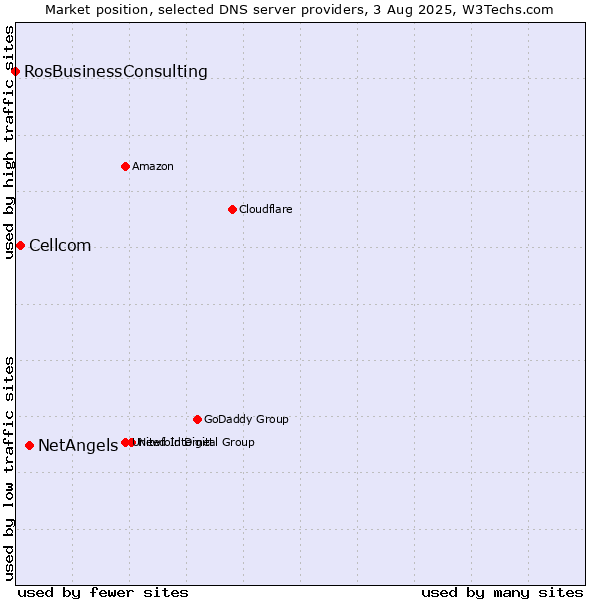 Market position of NetAngels vs. Cellcom vs. RosBusinessConsulting