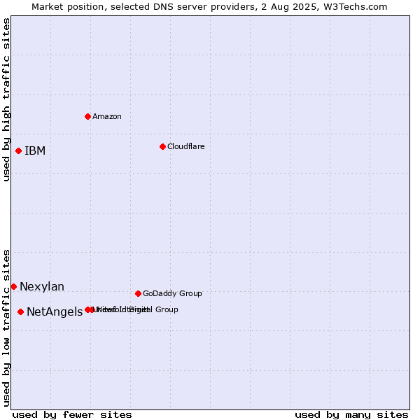 Market position of NetAngels vs. IBM vs. Nexylan