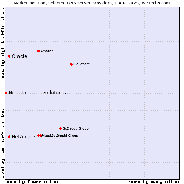 Market position of NetAngels vs. Oracle vs. Nine Internet Solutions
