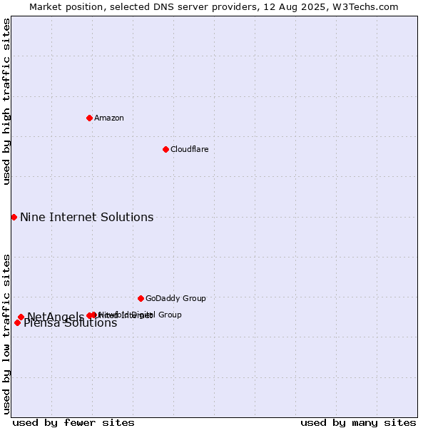 Market position of NetAngels vs. Piensa Solutions vs. Nine Internet Solutions