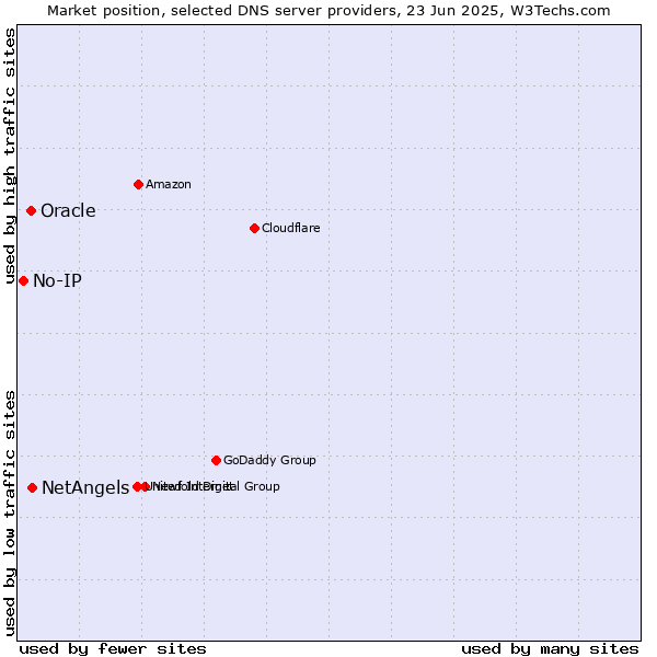 Market position of NetAngels vs. Oracle vs. No-IP