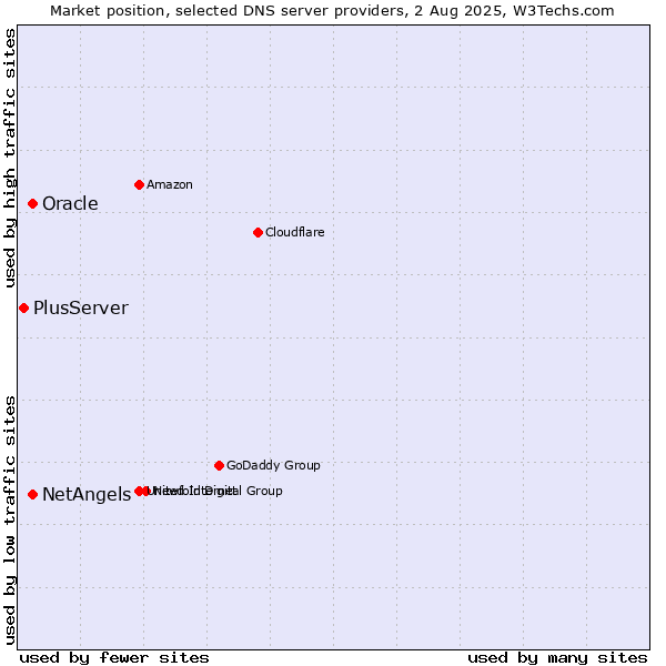 Market position of NetAngels vs. Oracle vs. PlusServer