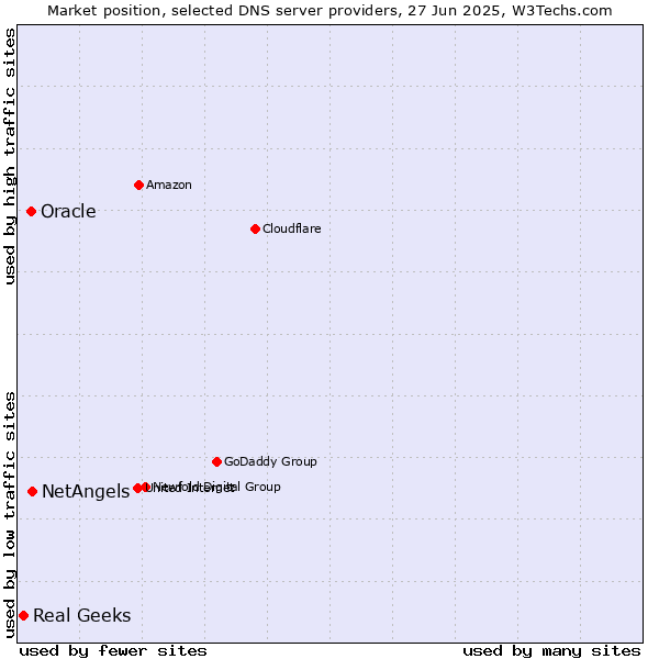 Market position of NetAngels vs. Oracle vs. Real Geeks