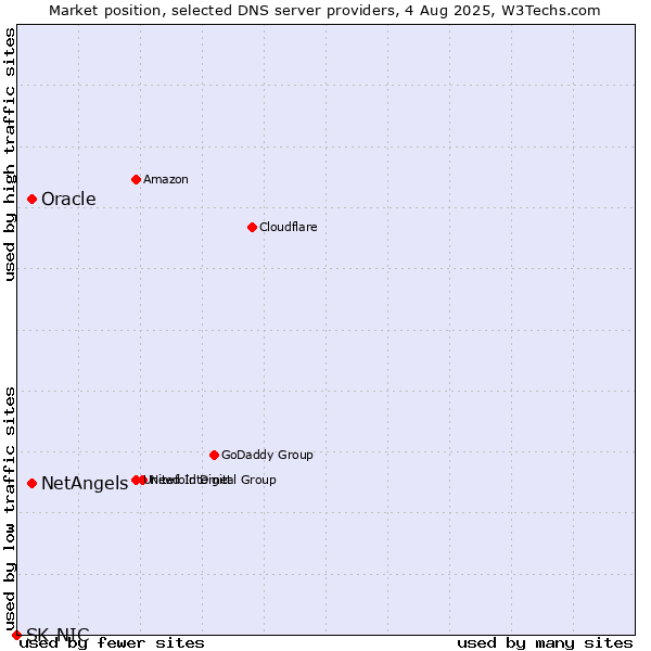 Market position of NetAngels vs. Oracle vs. SK-NIC