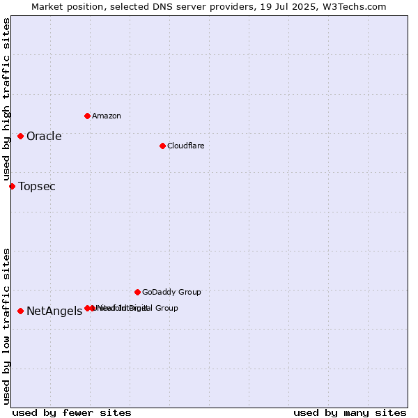 Market position of NetAngels vs. Oracle vs. Topsec