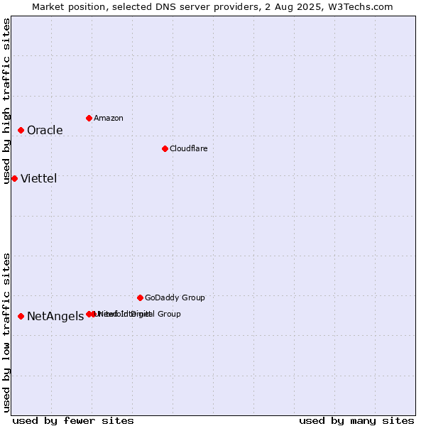 Market position of NetAngels vs. Oracle vs. Viettel