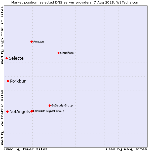 Market position of Porkbun vs. NetAngels vs. Selectel