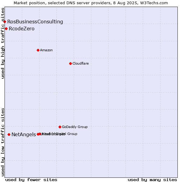 Market position of NetAngels vs. RcodeZero vs. RosBusinessConsulting