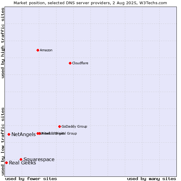 Market position of Squarespace vs. NetAngels vs. Real Geeks