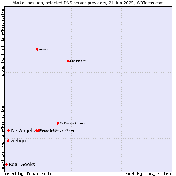 Market position of NetAngels vs. webgo vs. Real Geeks