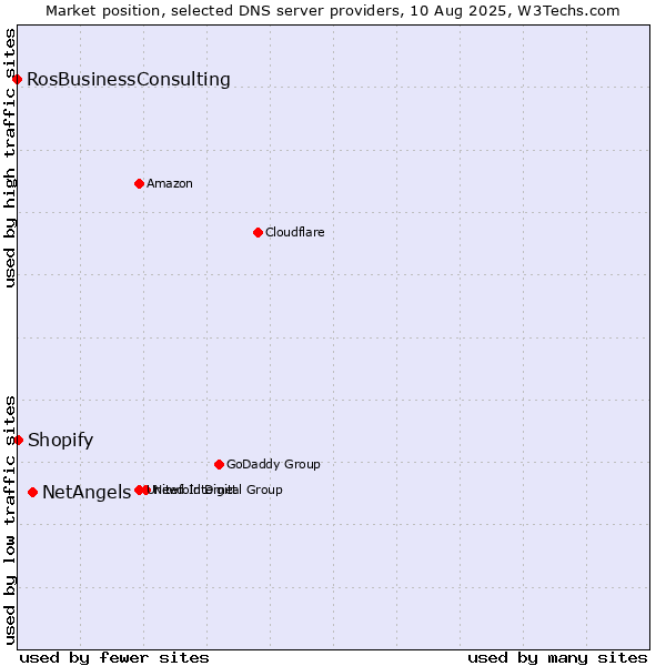 Market position of NetAngels vs. Shopify vs. RosBusinessConsulting