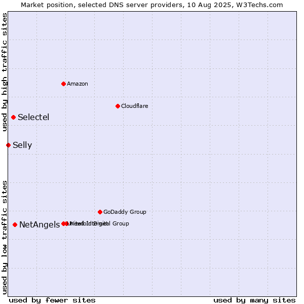 Market position of NetAngels vs. Selectel vs. Selly
