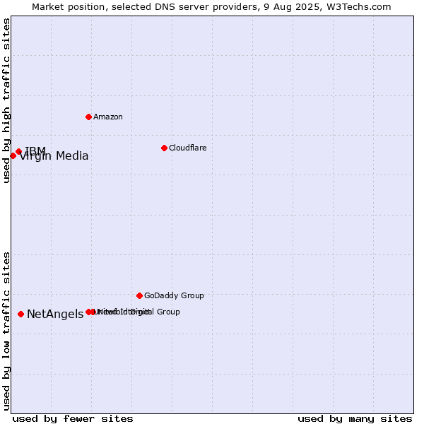 Market position of NetAngels vs. IBM vs. Virgin Media