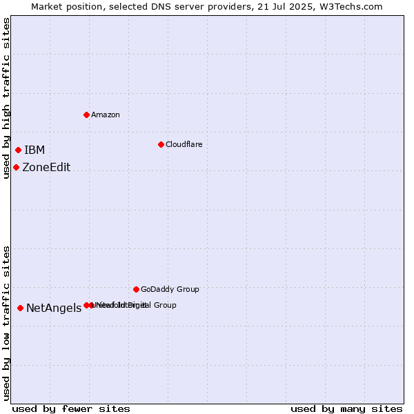 Market position of NetAngels vs. IBM vs. ZoneEdit