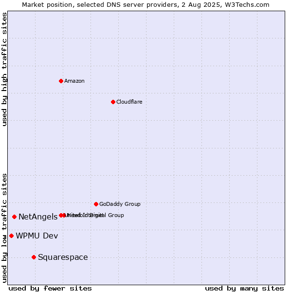 Market position of Squarespace vs. NetAngels vs. WPMU Dev