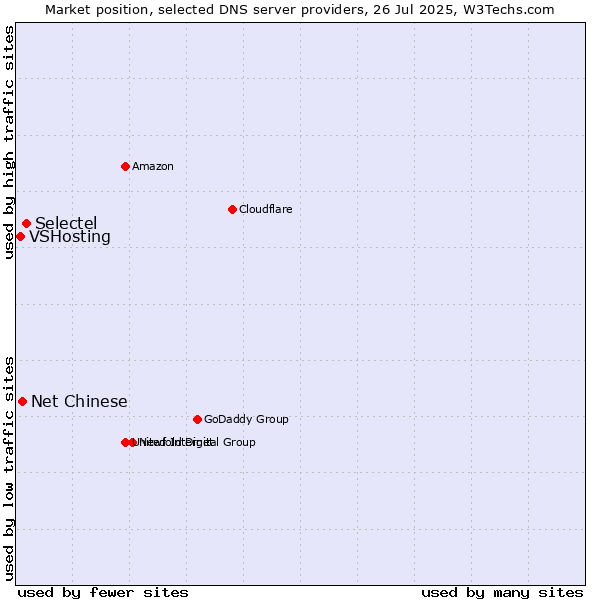 Market position of Selectel vs. Net Chinese vs. VSHosting
