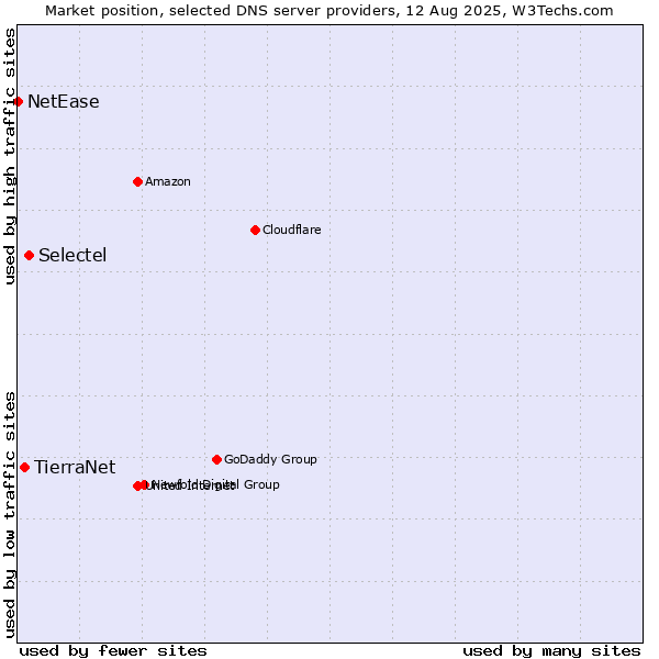 Market position of Selectel vs. TierraNet vs. NetEase
