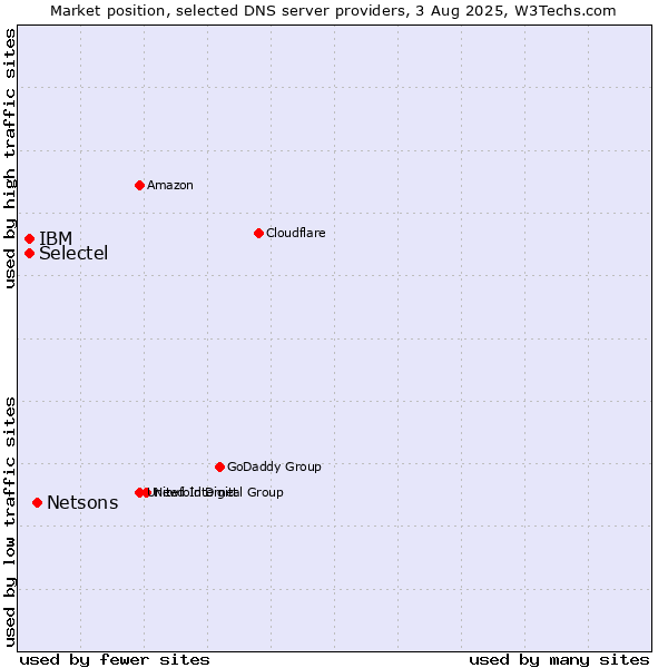 Market position of Netsons vs. Selectel vs. IBM