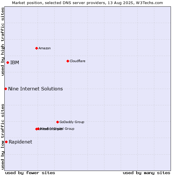 Market position of IBM vs. Rapidenet vs. Nine Internet Solutions