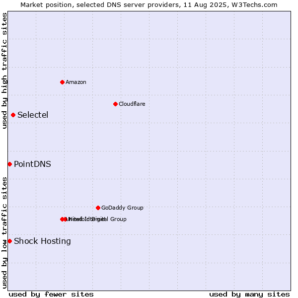 Market position of Selectel vs. PointDNS vs. Shock Hosting