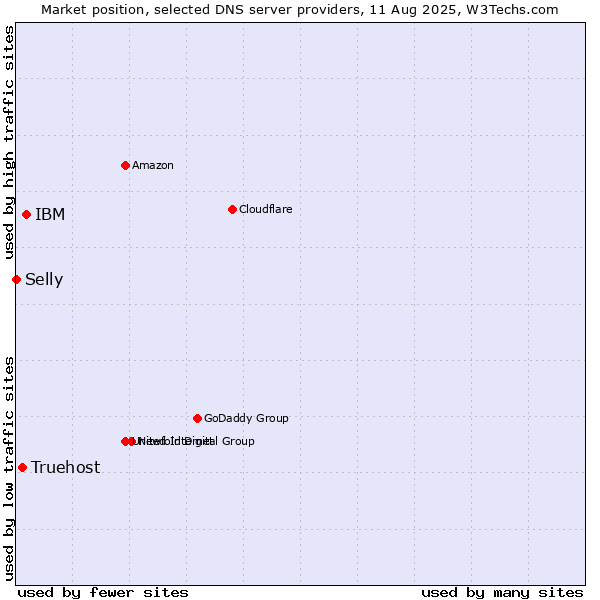 Market position of IBM vs. Truehost vs. Selly