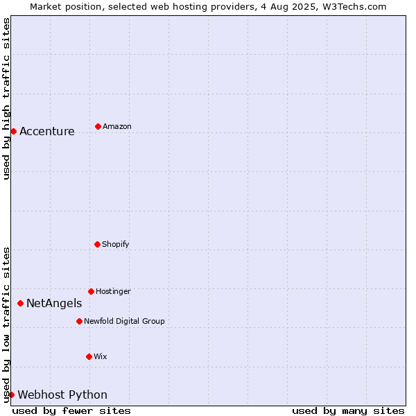 Market position of NetAngels vs. Accenture vs. Webhost Python