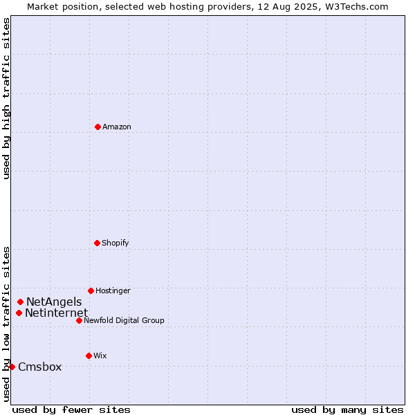 Market position of NetAngels vs. Netinternet vs. Cmsbox