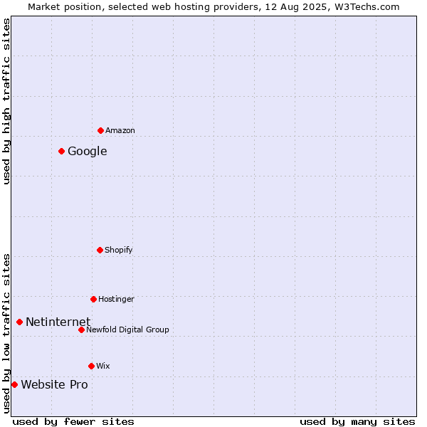 Market position of Google vs. Netinternet vs. Website Pro